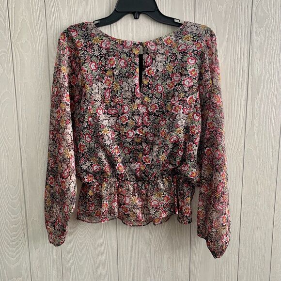 1.State Multicolor Floral Print Long Sleeve Sheer Top Size Small - Picture 5 of 5